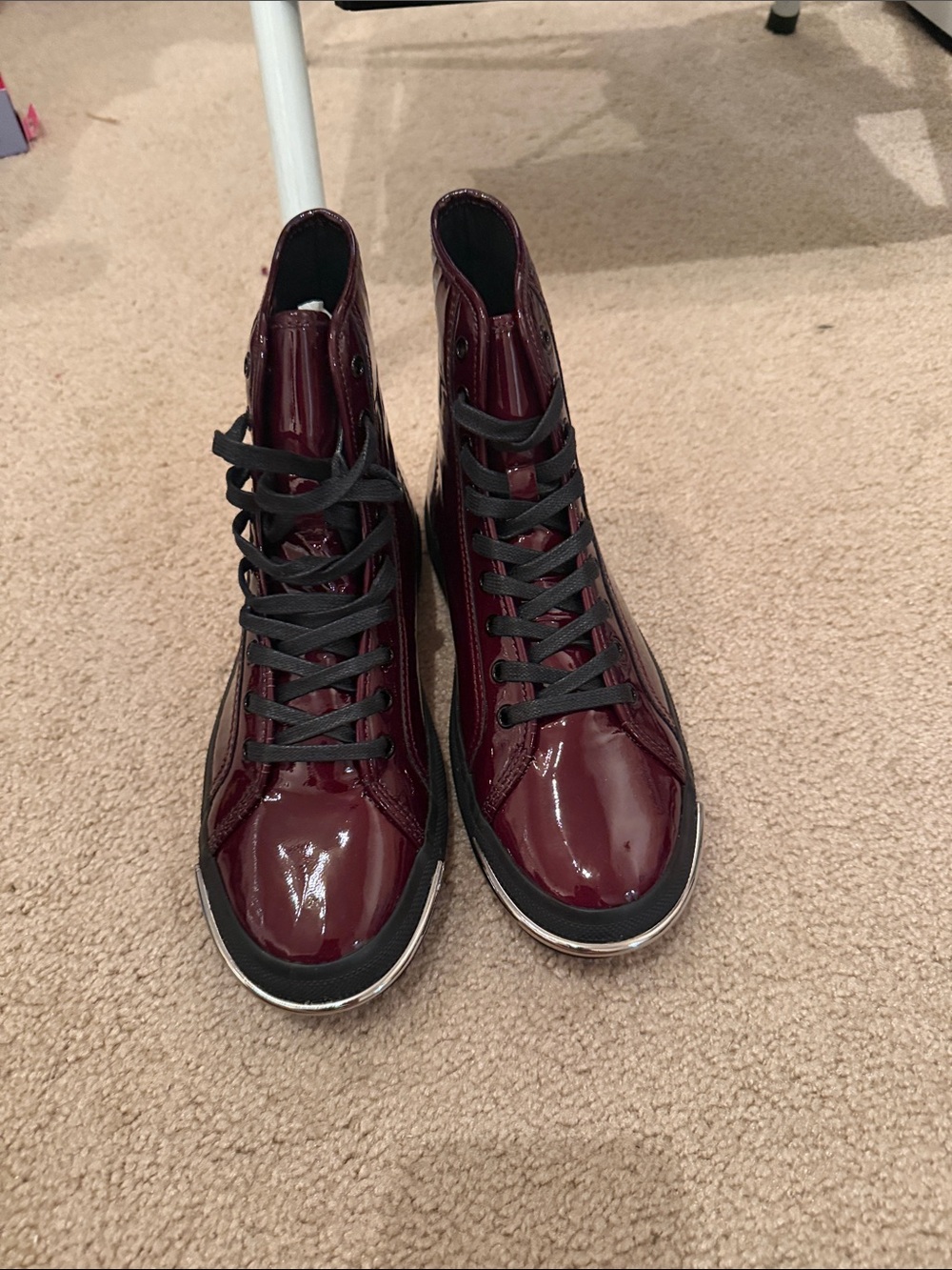 New Alexander Wang Burgundy Patent High-Top Sneakers size 37